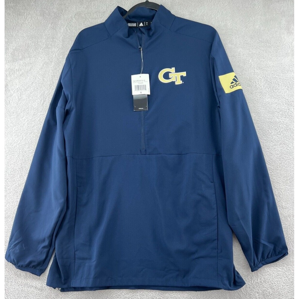 Adidas Pullover Mens SZ S Georgia Tech Climalite Coach Windbreaker Blue Zippered